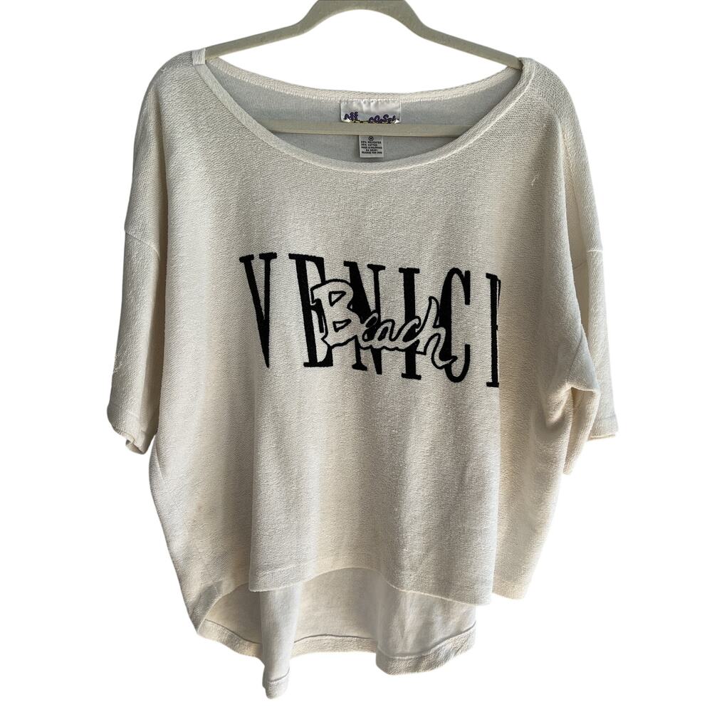 Vtg Venice Beach California Cropped Medium Oversized shirt Cream textured READ